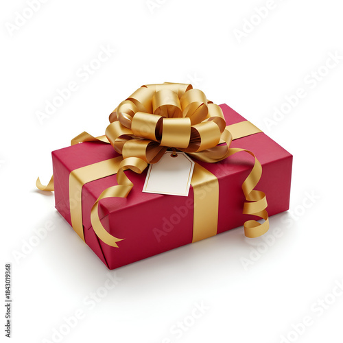 red gift box with gold ribbon isolated on white