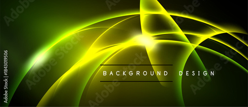 Abstract neon lines create dynamic flow. Bright yellow glows against dark background. Modern design element for digital art.