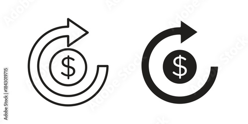 Refund icon in filled, thin line, stroke style for website and apps