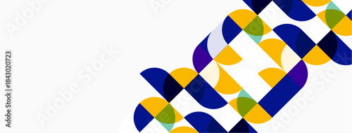 Abstract colorful overlapping circles create dynamic visual pattern. Bright hues contrast against white background. Modern design element.