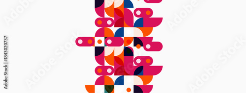 Abstract geometric shapes, vibrant colors, playful composition. Modern design, clean lines, minimalist aesthetic. Bright, cheerful, artistic pattern.