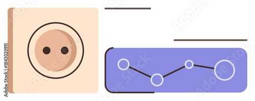 Circular diagram with two data points and a line graph tracking connections. Ideal for analytics, statistics, reporting, data trends, performance, metrics, technology. Simple flat metaphor