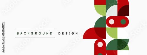 Abstract geometric shapes, red, green, yellow. Minimalist design with white background. Text reads background design. Simple composition.