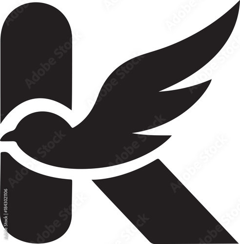 K Letter Logo with Wing Symbol