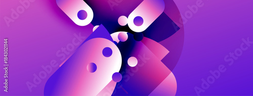 Abstract shapes, vibrant purple hues, fluid forms create dynamic composition. Modern design, gradients suggest depth, movement.