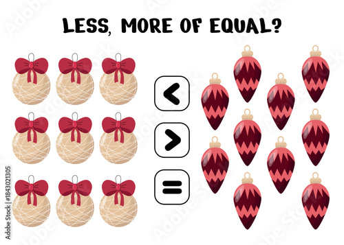 Less, More or Equal Math Game with Holiday Ornaments