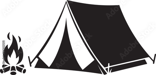 Camping Tent with Bonfire Outdoor Icon