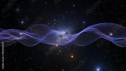 Abstract cosmic energy waves undulating through a star-filled galaxy background seamless loop