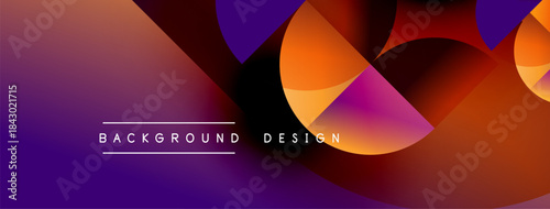 Abstract gradient shapes create vibrant background. Purple, orange hues blend smoothly, modern design element. Text reads background design.