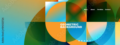 Abstract geometric design. Vivid colors blend, creating modern website header or banner. Text reads geometric background.