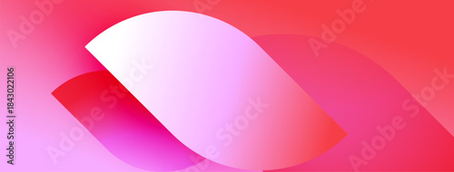 Abstract gradient shapes overlap. Pink, red hues dominate composition. Minimalist design evokes modern aesthetic. Smooth transitions create depth.