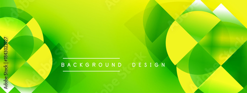 Abstract green background. Geometric shapes overlap creating dynamic visual effect. Modern design suitable for banners, presentations.