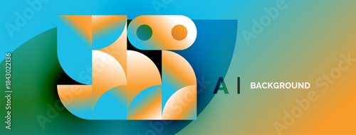 Abstract geometric shapes, vibrant colors, gradient background. Modern design, digital illustration, clean aesthetic.