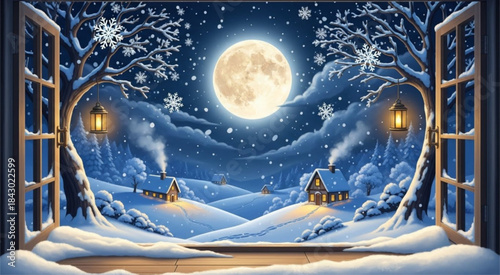 winter landscape with moon