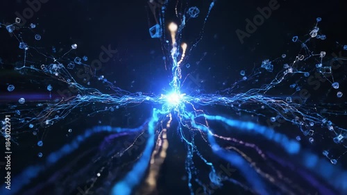 Futuristic abstract animation of glowing particles and data streams in cyberspace