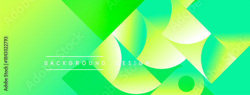 Vibrant green gradient background. Overlapping rounded squares create dynamic visual effect. Text reads background design. Modern, abstract composition.