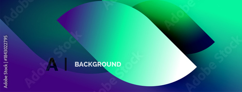 Abstract vibrant gradients form fluid shapes. Text reads AI BACKGROUND in white, purple hues dominate composition. Minimalist design.