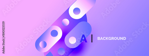 Abstract shapes, vibrant purple hues, modern design. Gradient background creates dynamic visual effect. Text reads AI BACKGROUND.