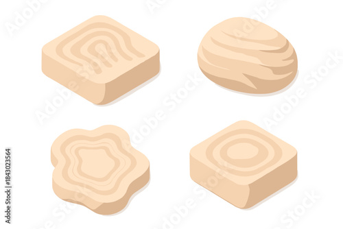 Isometric Sand Sculptures. Isometric vector illustration set Sculpted sand geometry: carved grooves, layered grains, organic