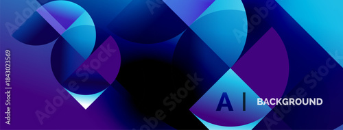 Abstract blue purple gradients form overlapping circular shapes. Modern design suggests technology, innovation, future concepts.