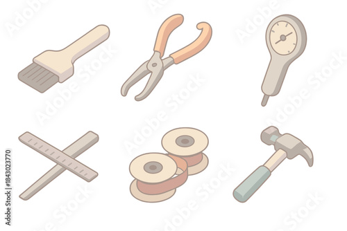 Typewriter Maintenance Tools. Isometric vector illustration set of mechanical writing machine maintenance: typebar cleaner, keycap