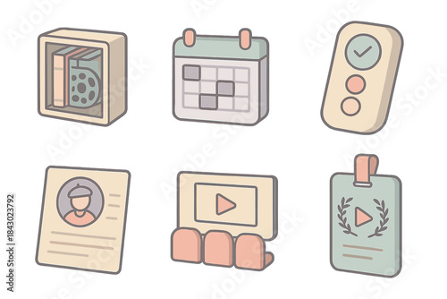 Isometric Programming Icons. Isometric vector illustration set of programming workflow icons: digital film library, calendar with