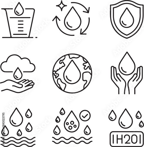 Water Line editable icons set. Editable stroke. Vector illustration
