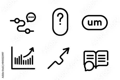 Forensic Linguistics Icons. Line style icons of Forensic Linguistics: spoken timeline path, hesitation marker, sentence filler tag