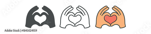 mindfulness icons one flat solid monochrome one thin black outline black and white one full color flat icon hands forming heart