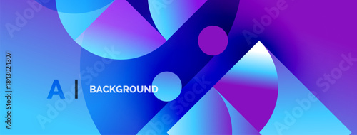 Abstract fluid shapes blend, creating vibrant blue, purple gradients. Text reads AI BACKGROUND. Modern design, dynamic composition.