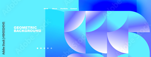 Abstract geometric background. Blue, purple hues create modern design. Website header includes navigation options. Simple, clean aesthetic.