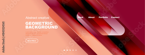 Modern website header design. Gradient colors, geometric shapes, text elements present. Clean layout, navigation visible.
