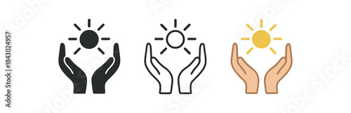 religion icons one flat solid monochrome one thin black outline black and white one full color flat icon hands holding light