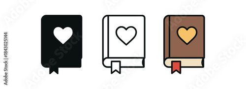 religion icons one flat solid monochrome one thin black outline black and white one full color flat icon bible with heart bookmark