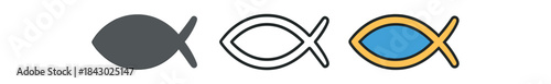 religion icons one flat solid monochrome one thin black outline black and white one full color flat icon jesus fish outline