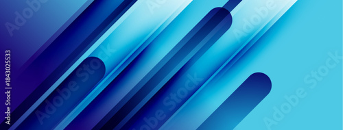 Abstract blue lines create dynamic composition. Gradient shades suggest depth, movement, modern aesthetic. Clean design, simple geometry.
