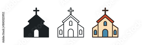 religion icons one flat solid monochrome one thin black outline black and white one full color flat icon church facade with