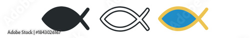 religion icons one flat solid monochrome one thin black outline black and white one full color flat icon fish ichthys emblem