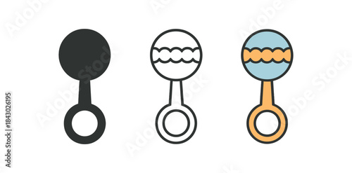 baby routine icons one flat solid monochrome one thin black outline black and white one full color flat icon rattle toy