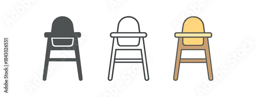 baby routine icons one flat solid monochrome one thin black outline black and white one full color flat icon baby high chair