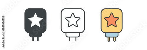 baby routine icons one flat solid monochrome one thin black outline black and white one full color flat icon nightlight with