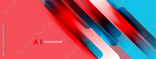 Abstract geometric design. Red, blue gradients create dynamic lines, shapes. Modern aesthetic, suitable for digital backgrounds.