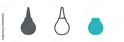baby care icons one flat solid monochrome one thin black outline black and white one full color flat icon nasal aspirator
