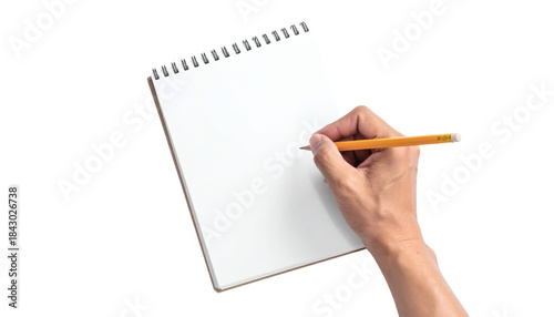 Creative mind sketching ideas on blank notepad with yellow pencil, professional planning and note taking