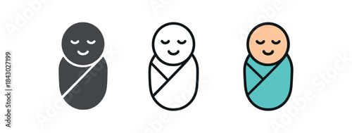 baby care icons one flat solid monochrome one thin black outline black and white one full color flat icon baby blanket lightweight
