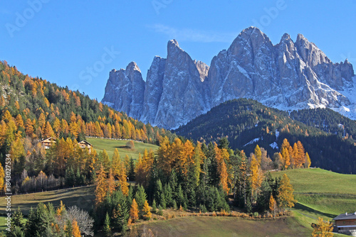 Foto il Sass Rigais da Santa Maddalena in Val di Funes, Alto Adige