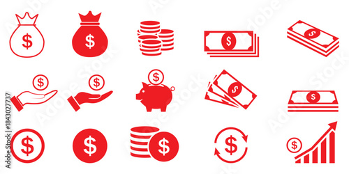 finance business icon set collection. Money coin icons set. money sign and symbol. Dollar Money coin Icon