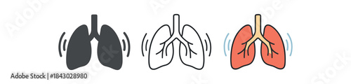healthy lifestyle icons one flat solid monochrome one thin black outline black and white one full color flat icon lungs breathing symbol