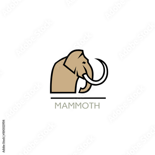 Stylized Woolly Mammoth Head Logo Vector Icon with Bold Outline