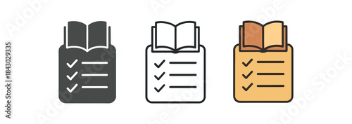 reading icons one flat solid monochrome one thin black outline black and white one full color flat icon reading list notepad